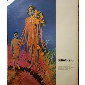 Página de revista vintage con el signo de Acuario de la astrología Decoración retro de los años 60