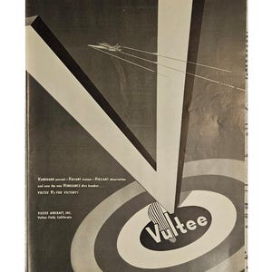 Anuncio impreso vintage de Vultee Aircraft War Effort, decoración retro de los años 40