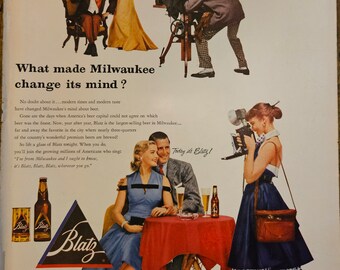 1950 Blatz Beer Ad: Vintage Kitchen & Bar Wall Art, Alcohol