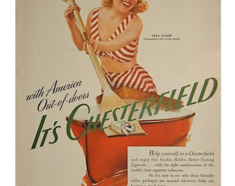 Vintage Chesterfield Cigarettes Vera Gilmer Print Ad 1940s Retro Decor
