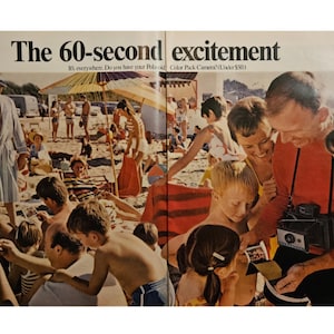 Anuncio impreso de una cámara Polaroid Color Pack vintage, decoración retro de los años 60