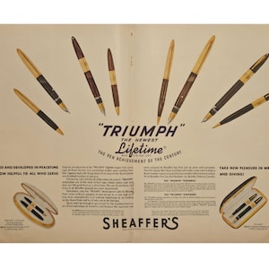 Anuncio impreso vintage de bolígrafos Schaeffer, decoración retro de los años 40