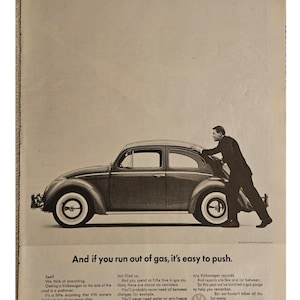 Anuncio vintage de Volkswagen Beetle con decoración retro de los años 60