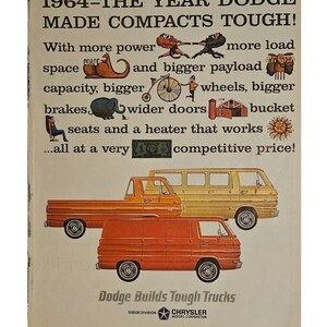 Anuncio impreso de camionetas Dodge vintage, decoración retro de los años 60
