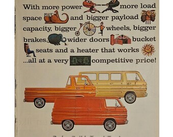 Anuncio impreso de camionetas Dodge vintage, decoración retro de los años 60