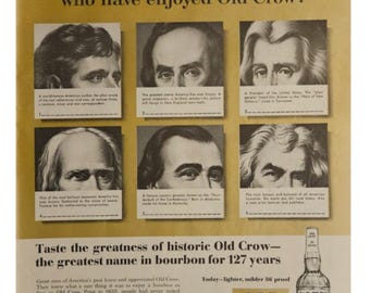 Vintage Old Crow Bourbon Print Ad 1960s Retro Decor