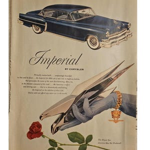 Publicidad impresa vintage de Chrysler Imperial, decoración retro de los años 50