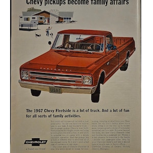 Vintage Chevrolet Fleetside Pickup Truck Print Ad 1960s Retro Decor
