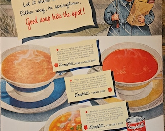 Campbell's Vegetable Soup Vintage Print Ad // 1940s // Retro Decor