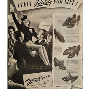 Anuncio vintage de Vitality Shoes, decoración retro de los años 40