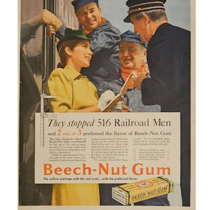 Anuncio impreso a doble cara de aspiradoras Hoover/Beech Nut Chicle vintage, decoración retro de los años 40