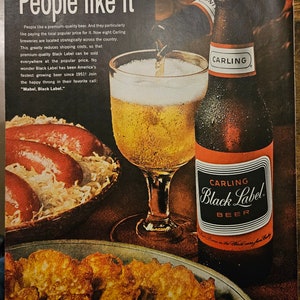 Anuncio vintage de cerveza Carling Black Label // Década de 1960 // Decoración retro