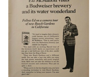 Anuncio impreso vintage de Budweiser de Ed McMahon, decoración retro de los años 60