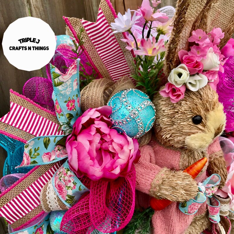 Floral Swag Shabby Chic Decor Bunny Wreath Spring Door Floral Decor Floral Wreath Bunny Swag Mother/'s Day Wreath Bunny Decor