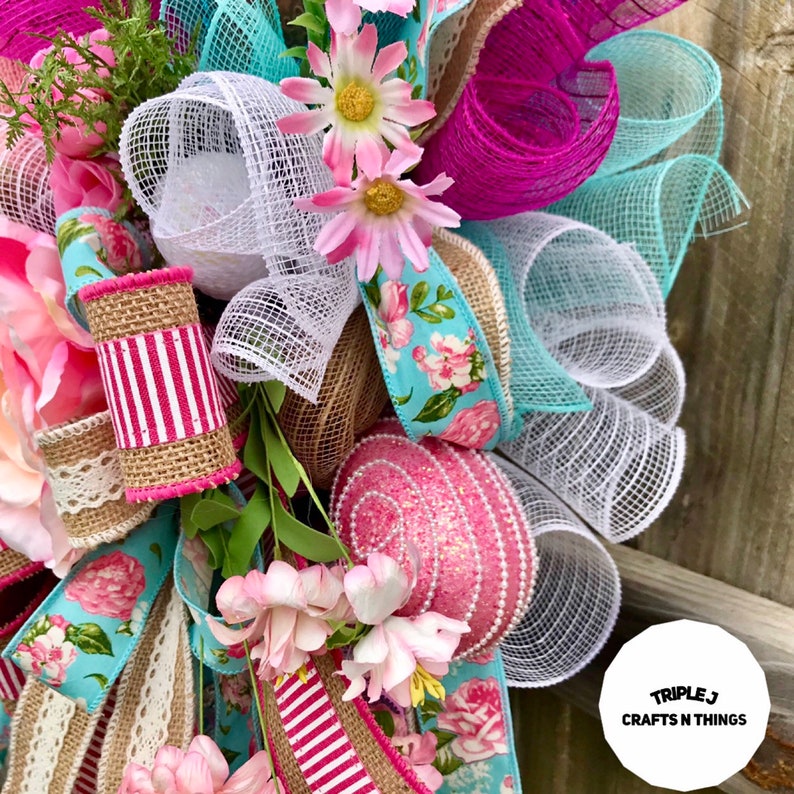 Floral Swag Shabby Chic Decor Bunny Wreath Spring Door Floral Decor Floral Wreath Bunny Swag Mother/'s Day Wreath Bunny Decor