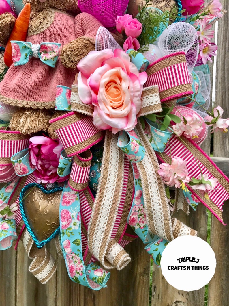 Floral Swag Shabby Chic Decor Bunny Wreath Spring Door Floral Decor Floral Wreath Bunny Swag Mother/'s Day Wreath Bunny Decor