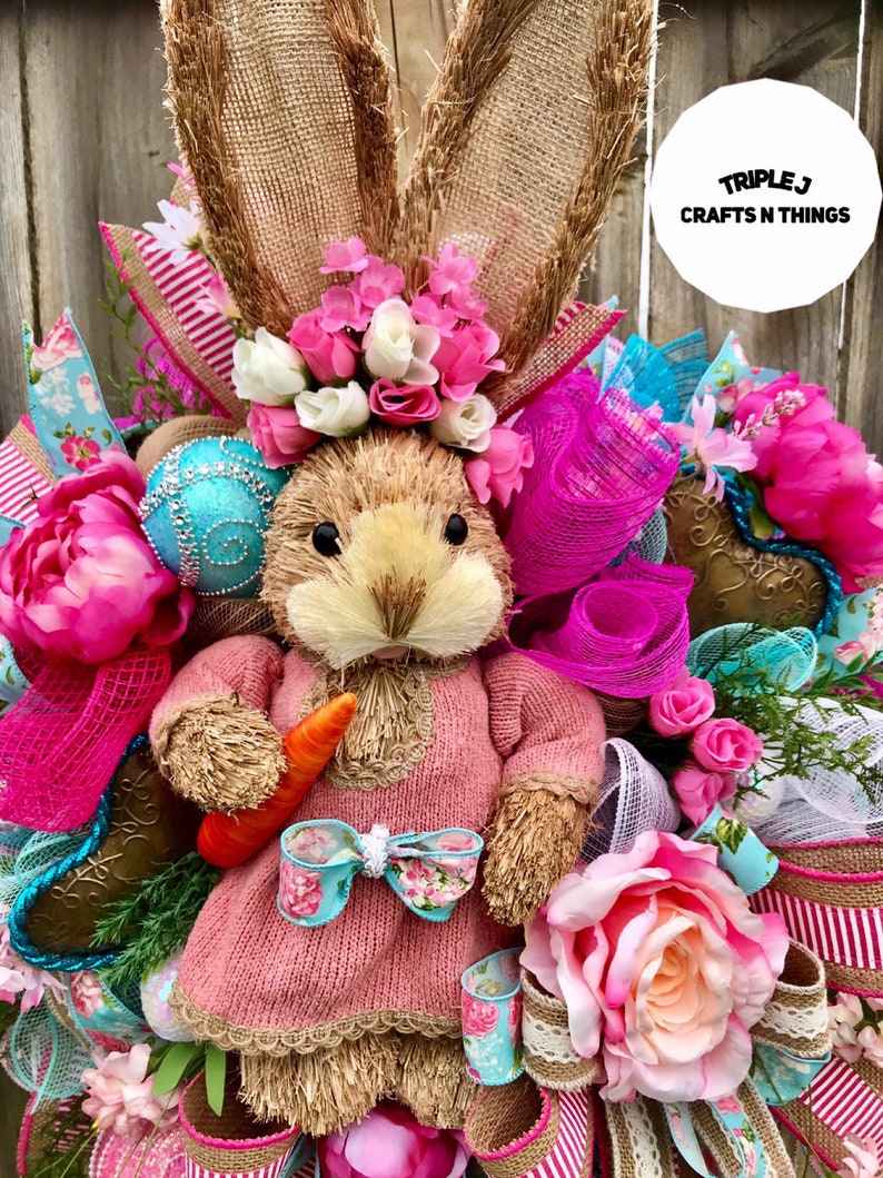 Floral Swag Shabby Chic Decor Bunny Wreath Spring Door Floral Decor Floral Wreath Bunny Swag Mother/'s Day Wreath Bunny Decor