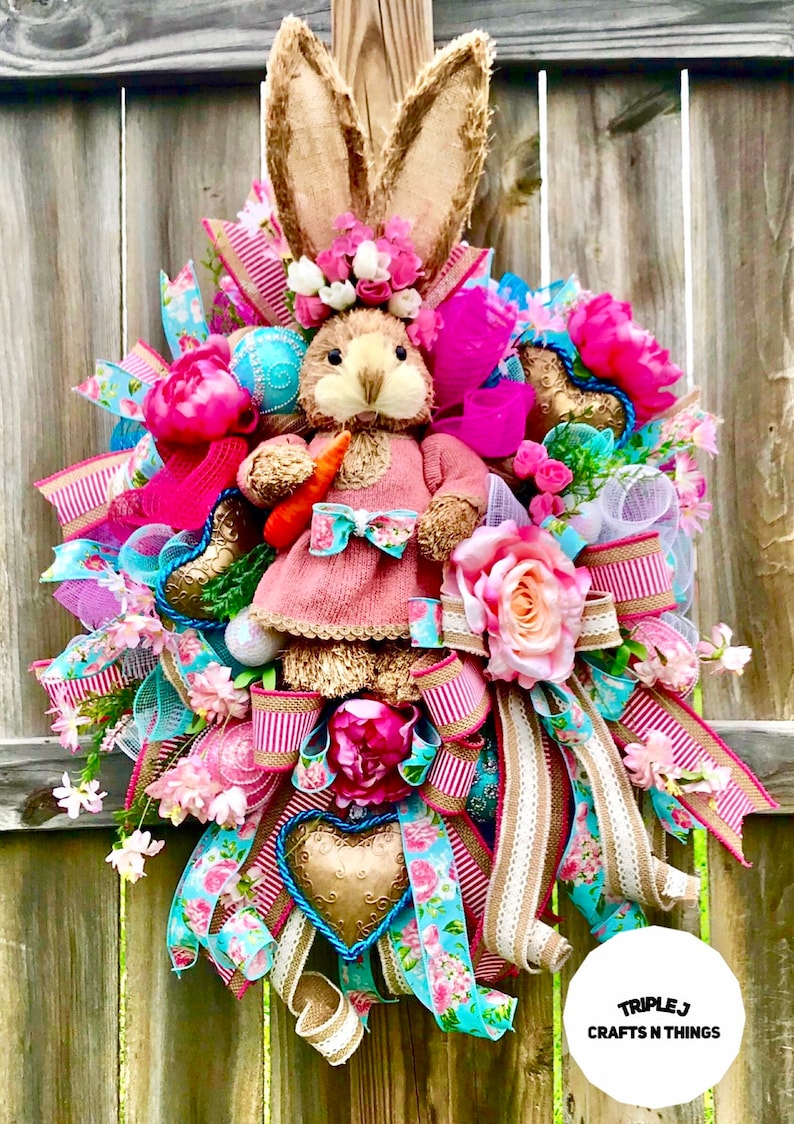 Floral Swag Shabby Chic Decor Bunny Wreath Spring Door Floral Decor Floral Wreath Bunny Swag Mother/'s Day Wreath Bunny Decor