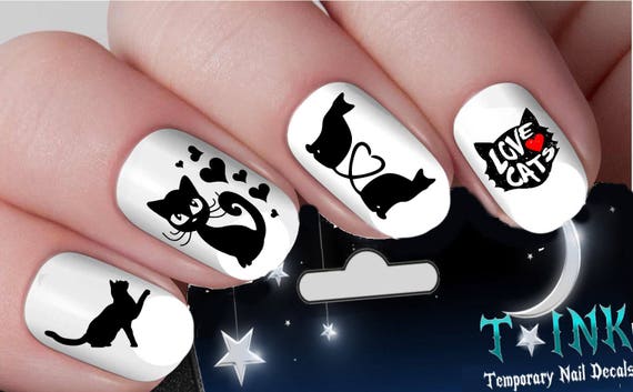 cat nail decals love