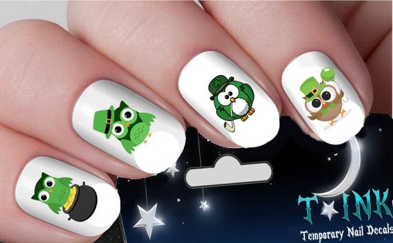 Irish St. Patricks Day Green Owls Nail Art Wraps Water Etsy image 0 - Irish St. Patricks Day Green Owls Nail Art Wraps Water Etsy