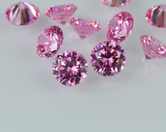 Cubic Zirconia Loose Stones Round Brillant Cut Gems - ROSE - 7 MM - Paquet de 10