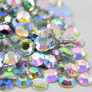 Flache Rückseite Strass Kristalle KLEBER AUF Acrylsteinen RUNDE 8 Seitig Multi Facette - AB