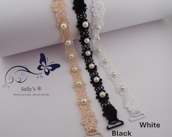 Sally’s® Adjustable Pearl Lace Bra Straps – Available in Beige, Black, White