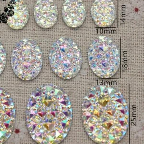 OVAL Bling Crystal AB Resin Rhinestone Flat back Cabochon Stone Wedding