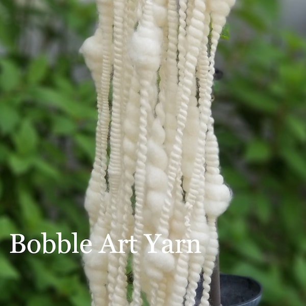 Handspun Art Yarn, White Wool, Bobble, Beehive, Super Soft, Chunky, Jumbo