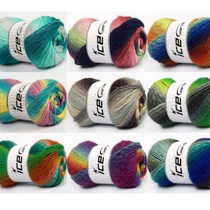 4Pk Lana Bella Rainbow Yarn, Ice Yarn, DK Light, Multi-Color, Self-Striping Yarn, Wool Blend, Lot