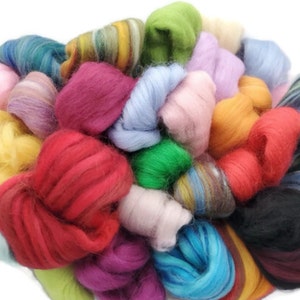 20+ Colors! Wool Grab Bag, 12oz, Assortment of Colors,  Dyed, Merino, Shetland, Corriedale, Bundle, Felting, Spinning, Weaving