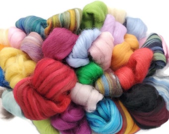 20+ Colors! Wool Grab Bag, 12oz, Assortment of Colors,  Dyed, Merino, Shetland, Corriedale, Bundle, Felting, Spinning, Weaving