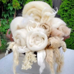 2lbs! Natural White Wool Roving, Silk, Viscose, Tencel, Fiber Assortment for Dyeing, Felting, Spinning