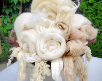 2lbs! Natural White Wool Roving, Silk, Viscose, Tencel, Fiber Assortment for Dyeing, Felting, Spinning