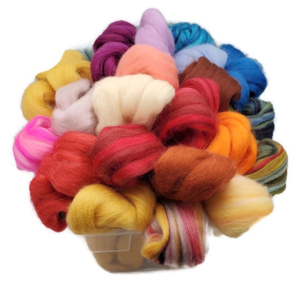 15+ Colors! Wool Grab Bag, Assorted Colors, Dyed Wool for Felting, Spinning, Weaving