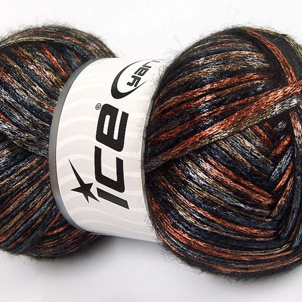 Glam Universe, Ice Yarn 64596, Metallic Shiny Black, Gray, Orange, Bronze, Merino Wool Blend, Worsted