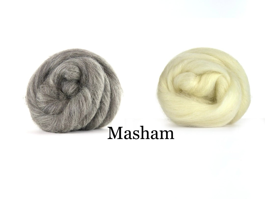 MASHAM Wool Top Wool, Natural, White and Gray Wool Roving, Combed Top