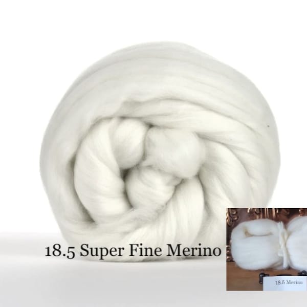 VENTE! 18.5 Superfine laine mérinos itinérante, laine supérieure blanche non teinte naturelle, dessus peigné, sans cruauté, filature, feutrage, tissage