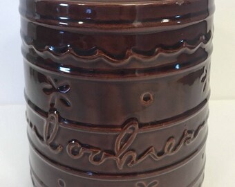 Vtg MARCREST Jumbo Cookie Jar Daisy Dot Brown Stoneware Canister 9.25" Lid