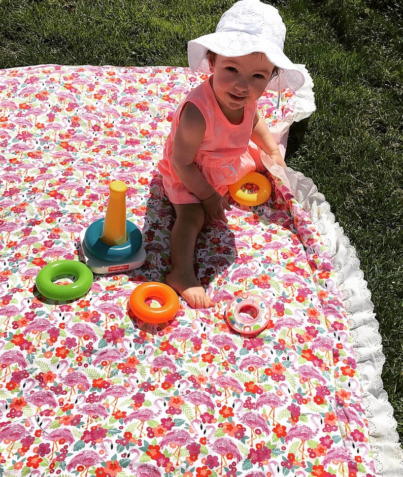 Baby play mat large flamingo print