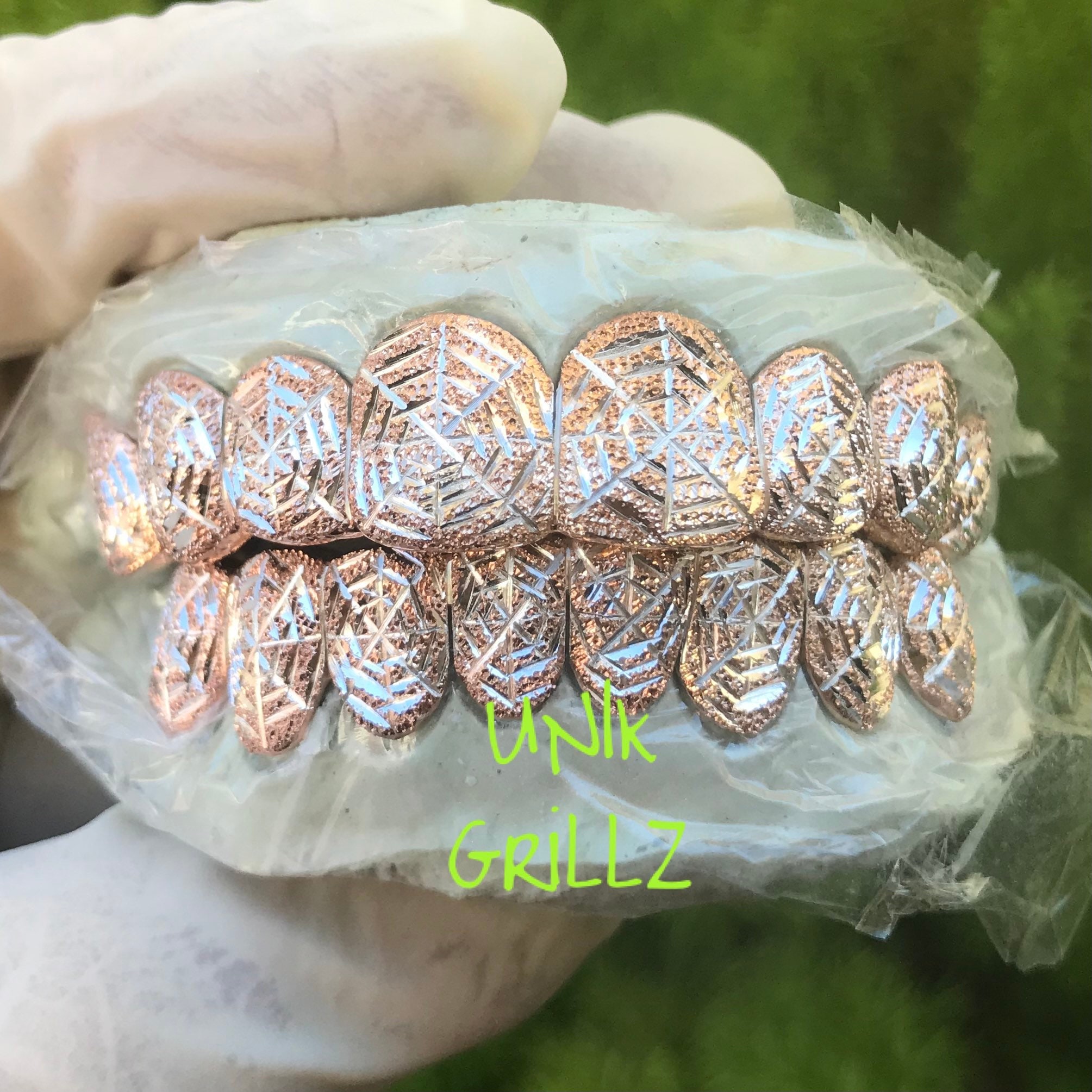 Custom Grillz With Diamond Dust Cobweb Cut 