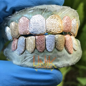 Custom Grillz with Tri color Diamond Dust