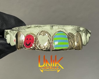Amazon.com: Grillz Set Multi-Color Silver Tone Top & Bottom  Rainbow Colored Grillz Set Top & Bottom BRAND NEW main image 1