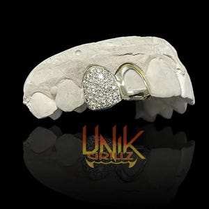 Custom Grillz Double Caps with Moissanite Honeycomb Openface