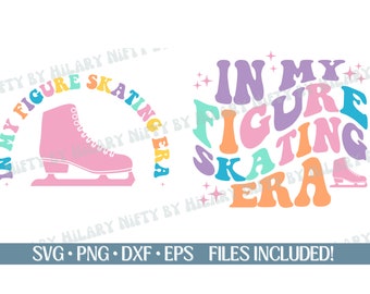 May include: A colorful graphic design with the text "In My Figure Skating Era" in a retro font. The design features a pink figure skate with white blades.