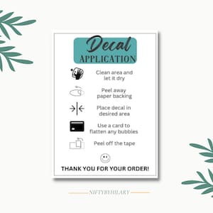 Decal Instructions, Printable Vinyl Instructions, Small Business Owner Printable Cards for Decal Application Instructions, Directions