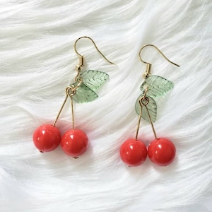 Cherry Earrings Handmade, Cherry Jewelry Dangle Earrings, Fruit Earrings, Gift for Daughter, Gift for Women