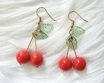Kirsche Ohrringe Handgemacht, Kirsche Schmuck Ohrringe, Obst Ohrringe, Geschenk für Tochter, Geschenk für Frauen