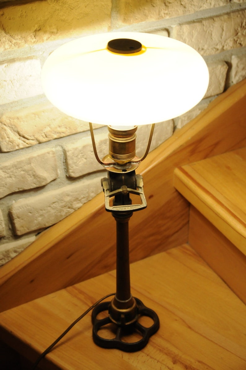 glass shade Vintage brass fire nozzle lamp