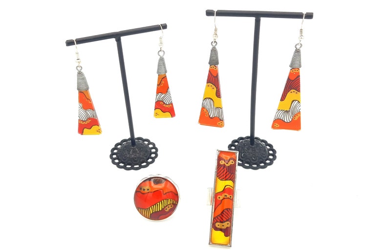 Hand-painted glass collection rings earrings